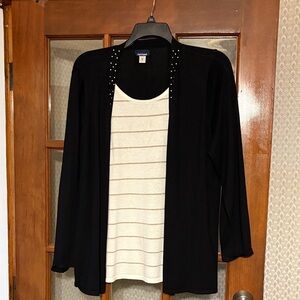 Basic Editions Black Sweater with Cream Striped Top
